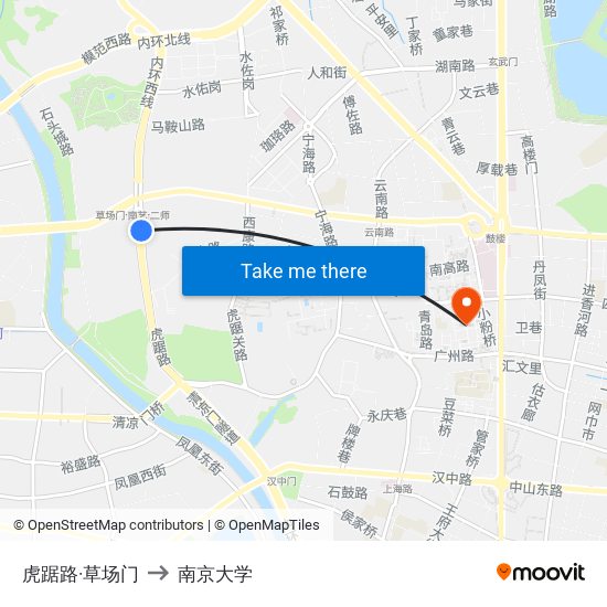 虎踞路·草场门 to 南京大学 map