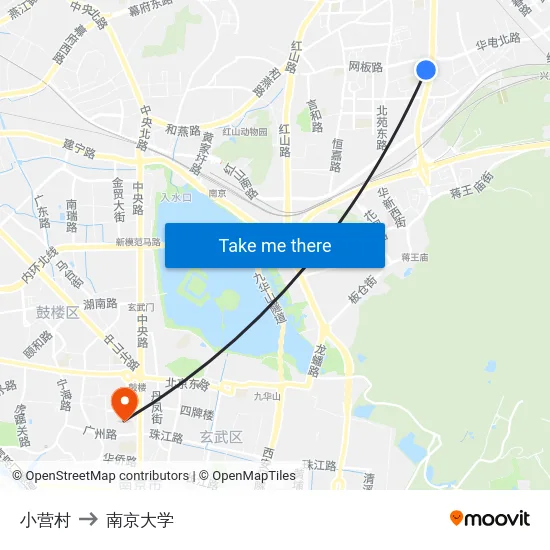 小营村 to 南京大学 map