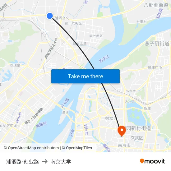 浦泗路·创业路 to 南京大学 map