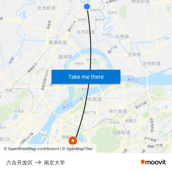 六合开发区 to 南京大学 map