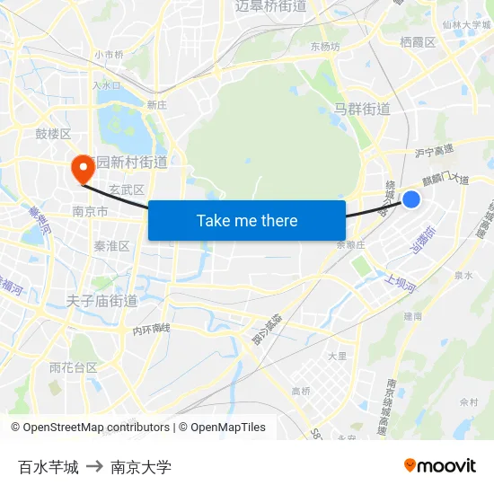 百水芊城 to 南京大学 map