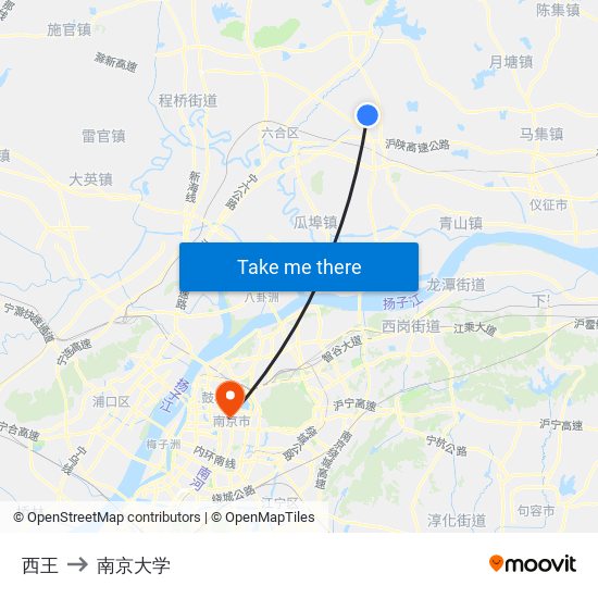 西王 to 南京大学 map