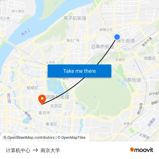 计算机中心 to 南京大学 map