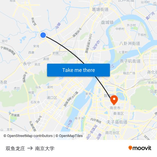 双鱼龙庄 to 南京大学 map