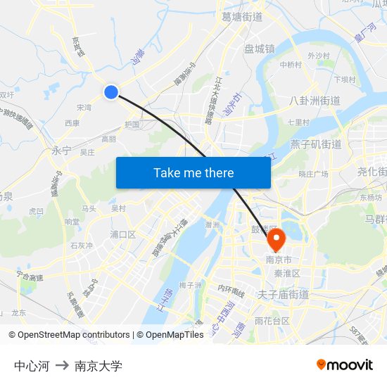 中心河 to 南京大学 map