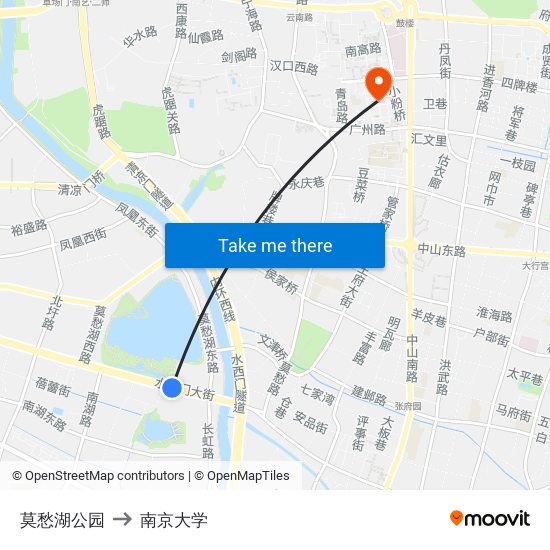 莫愁湖公园 to 南京大学 map