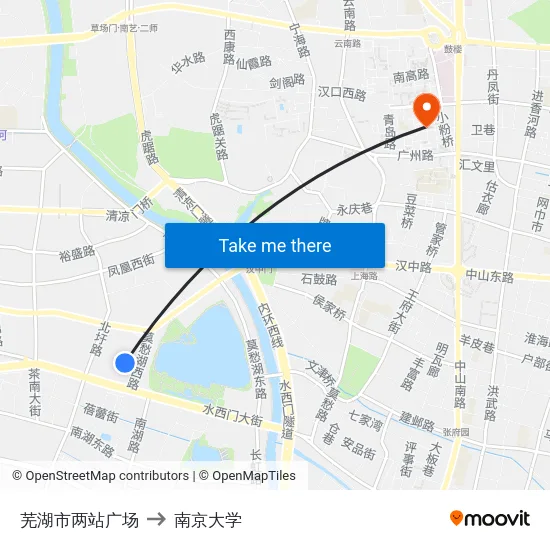 芜湖市两站广场 to 南京大学 map