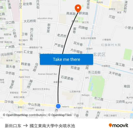 新街口东 to 國立東南大學中央噴水池 map
