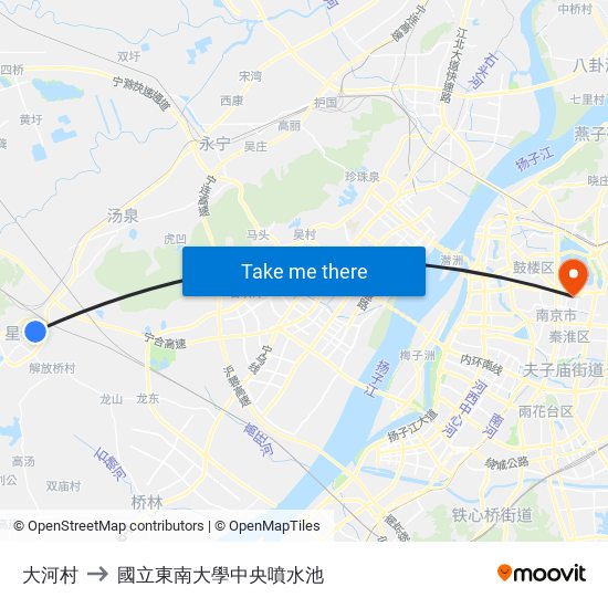 大河村 to 國立東南大學中央噴水池 map