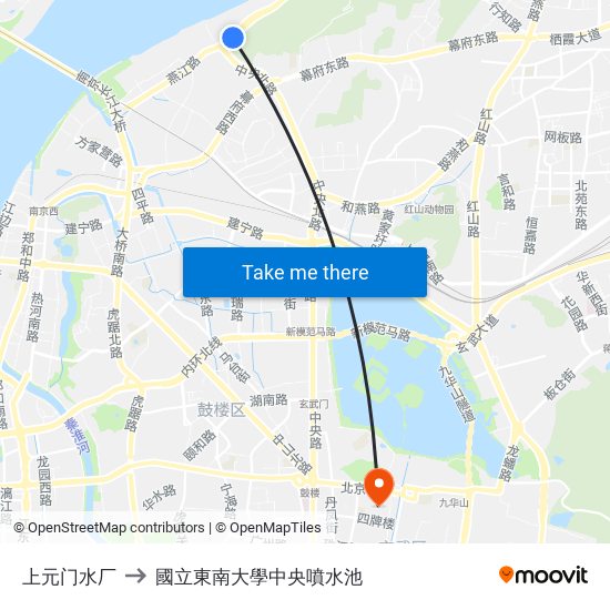 上元门水厂 to 國立東南大學中央噴水池 map