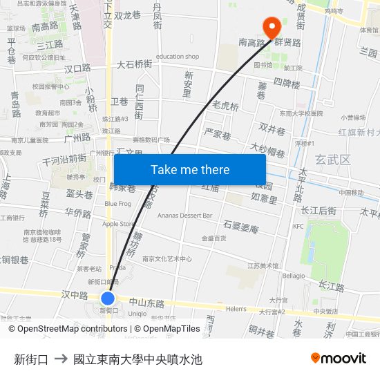 新街口 to 國立東南大學中央噴水池 map