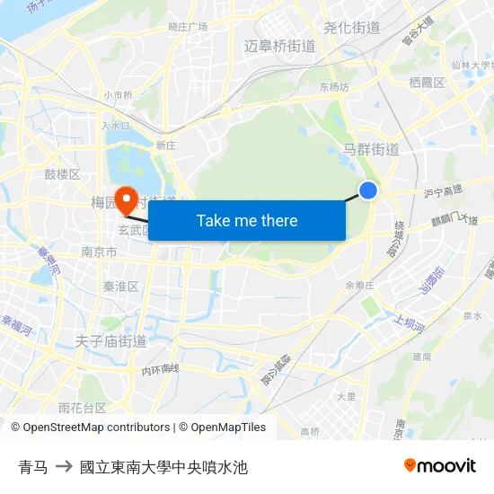 青马 to 國立東南大學中央噴水池 map