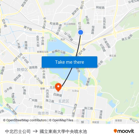 中北巴士公司 to 國立東南大學中央噴水池 map