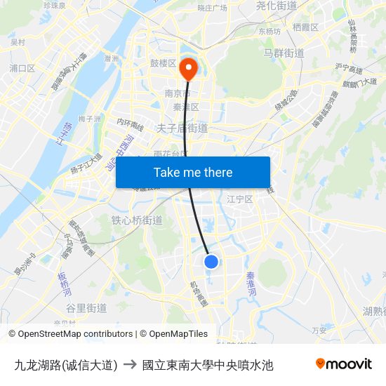 九龙湖路(诚信大道) to 國立東南大學中央噴水池 map