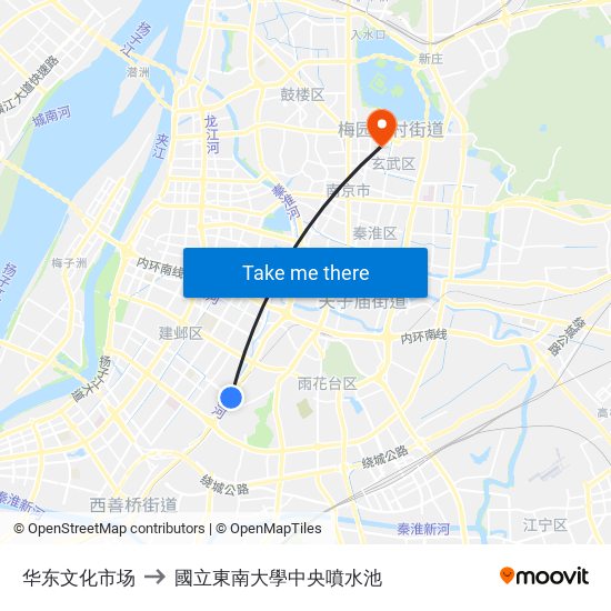 华东文化市场 to 國立東南大學中央噴水池 map