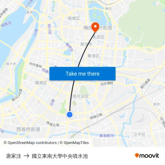 唐家洼 to 國立東南大學中央噴水池 map