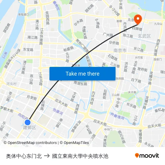 奥体中心东门北 to 國立東南大學中央噴水池 map