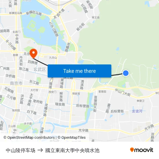 中山陵停车场 to 國立東南大學中央噴水池 map