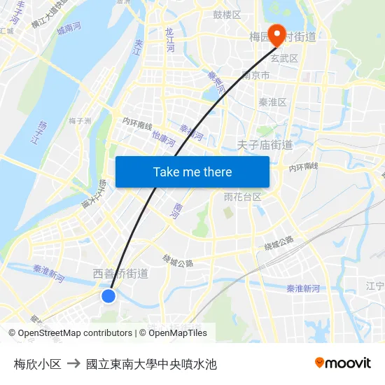 梅欣小区 to 國立東南大學中央噴水池 map