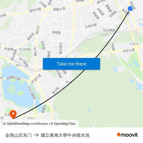 金尧山庄东门 to 國立東南大學中央噴水池 map