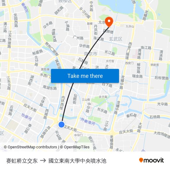 赛虹桥立交东 to 國立東南大學中央噴水池 map