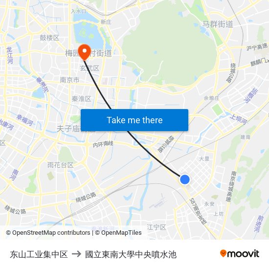 东山工业集中区 to 國立東南大學中央噴水池 map