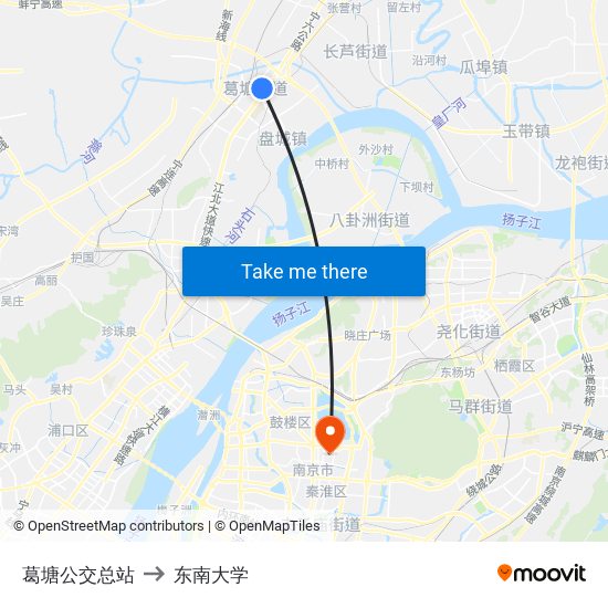 葛塘公交总站 to 东南大学 map