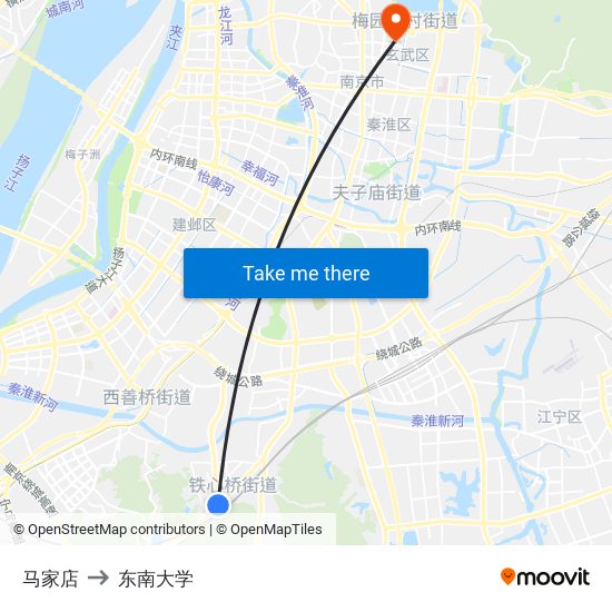 马家店 to 东南大学 map