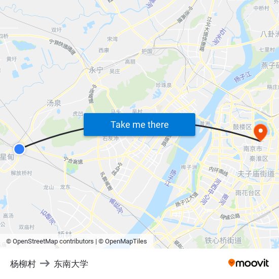 杨柳村 to 东南大学 map