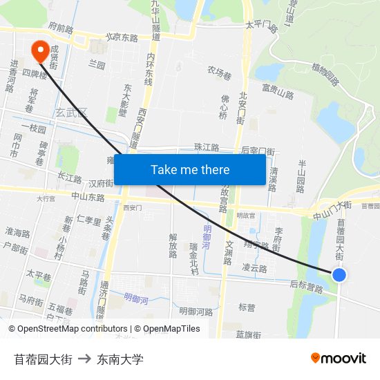 苜蓿园大街 to 东南大学 map