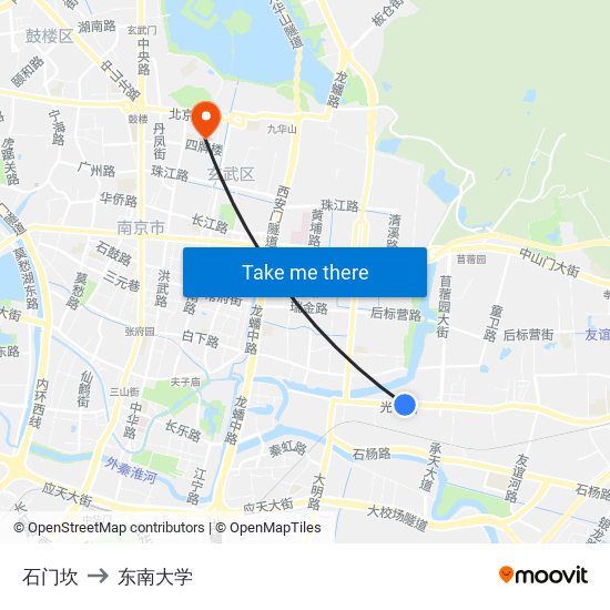 石门坎 to 东南大学 map