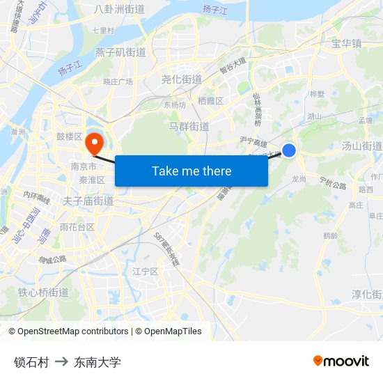 锁石村 to 东南大学 map