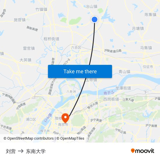 刘营 to 东南大学 map