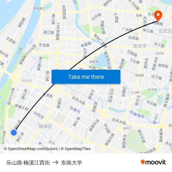 乐山路·楠溪江西街 to 东南大学 map
