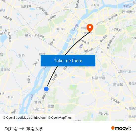 铜井南 to 东南大学 map