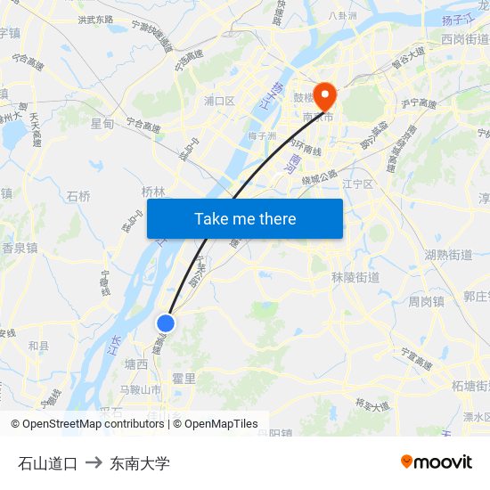 石山道口 to 东南大学 map