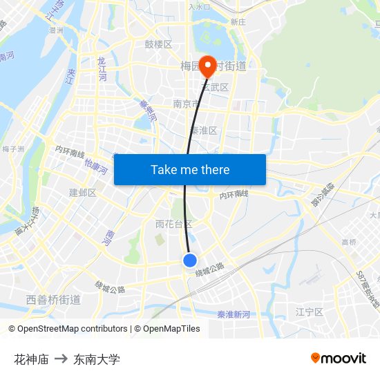 花神庙 to 东南大学 map