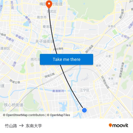 竹山路 to 东南大学 map