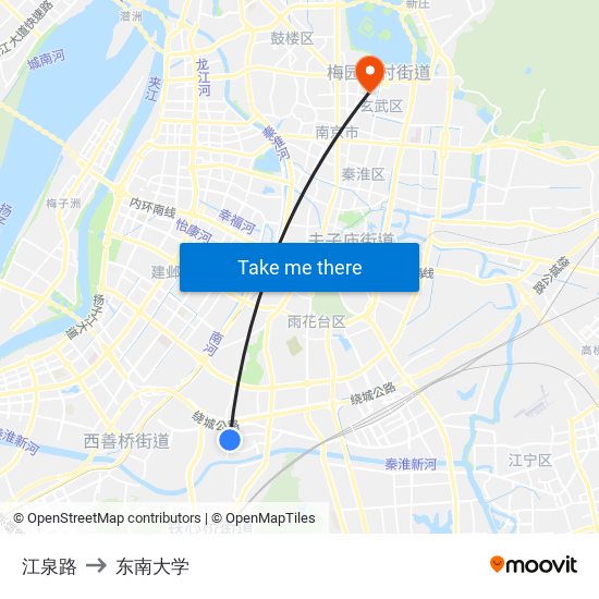 江泉路 to 东南大学 map
