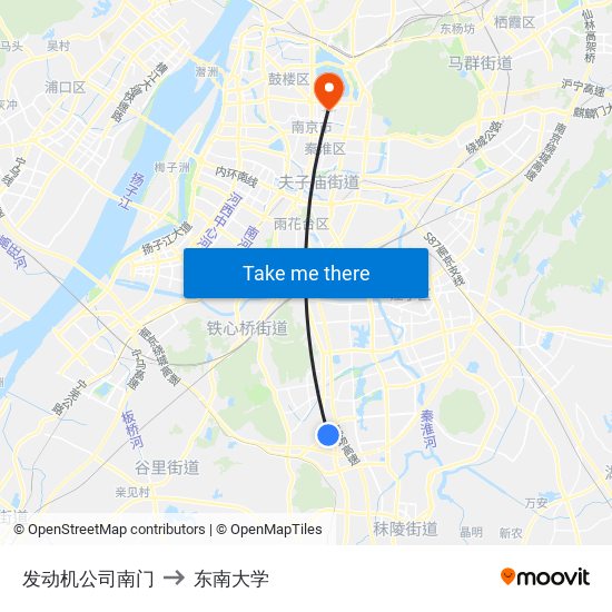 发动机公司南门 to 东南大学 map