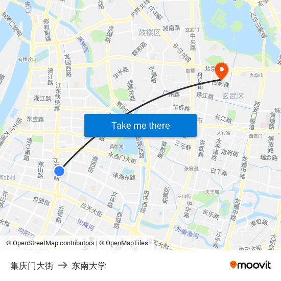 集庆门大街 to 东南大学 map