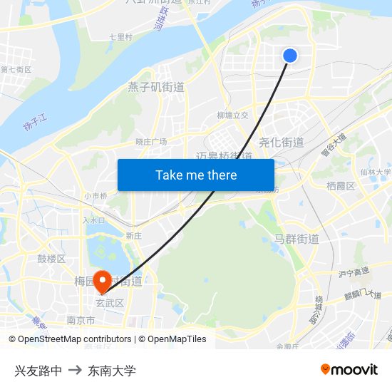 兴友路中 to 东南大学 map