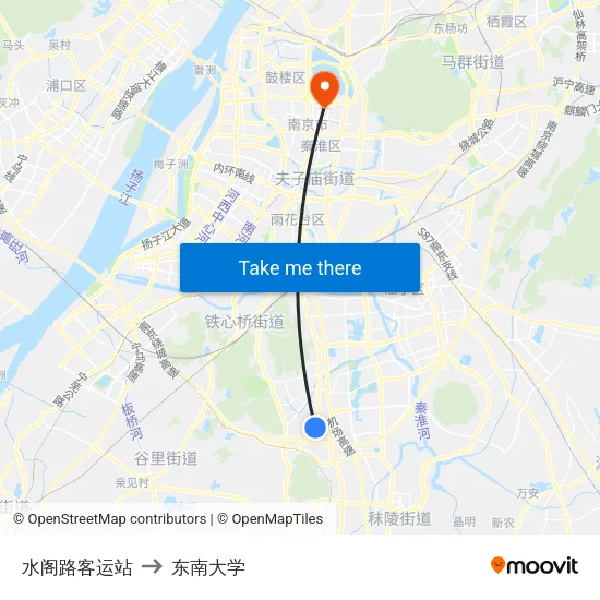 水阁路客运站 to 东南大学 map