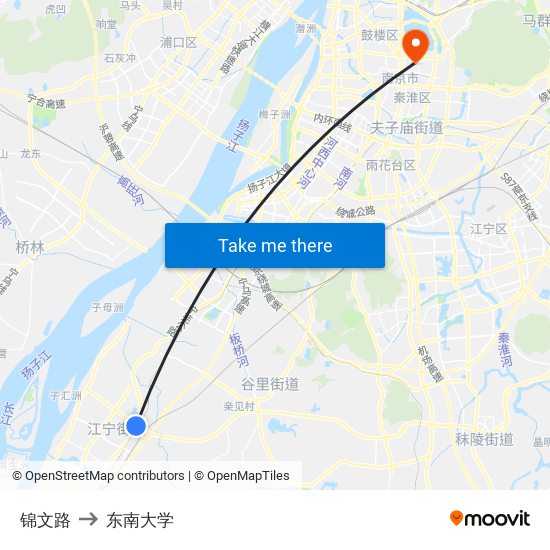 锦文路 to 东南大学 map