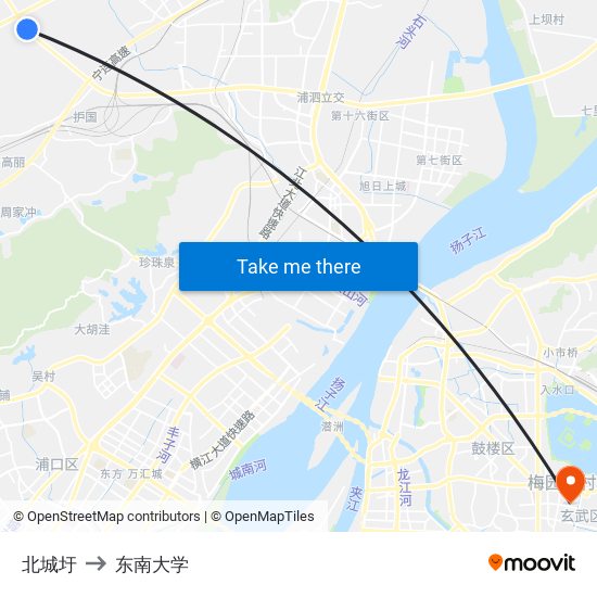 北城圩 to 东南大学 map