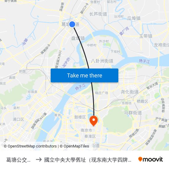 葛塘公交总站 to 國立中央大學舊址（现东南大学四牌楼校区） map