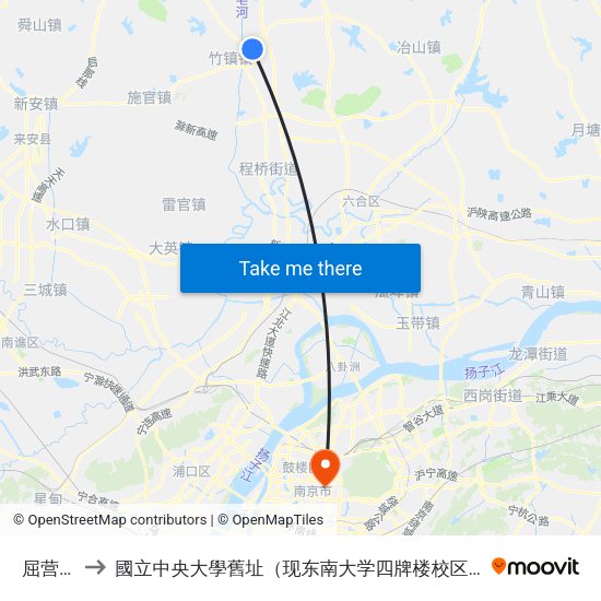 屈营路 to 國立中央大學舊址（现东南大学四牌楼校区） map