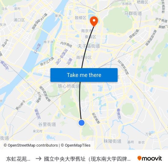 东虹花苑西苑 to 國立中央大學舊址（现东南大学四牌楼校区） map