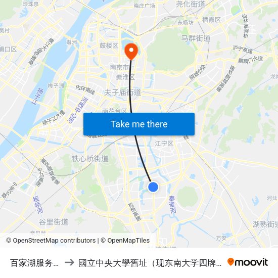 百家湖服务中心 to 國立中央大學舊址（现东南大学四牌楼校区） map