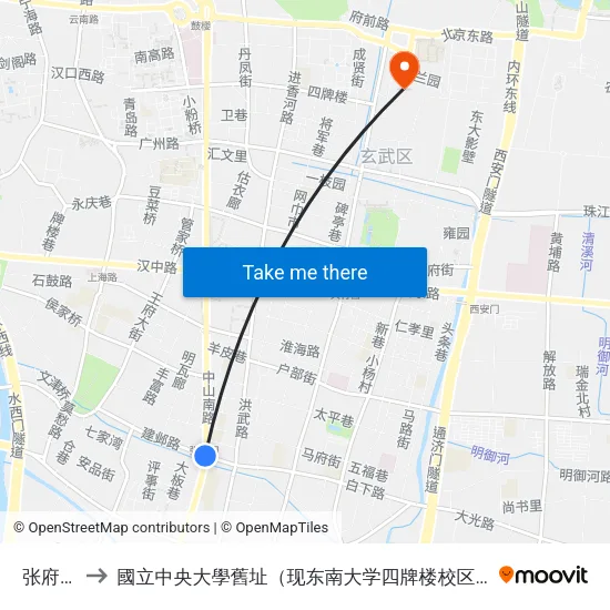 张府园 to 國立中央大學舊址（现东南大学四牌楼校区） map
